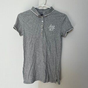 Grey Collared Shirt with White Trim and Buttons
